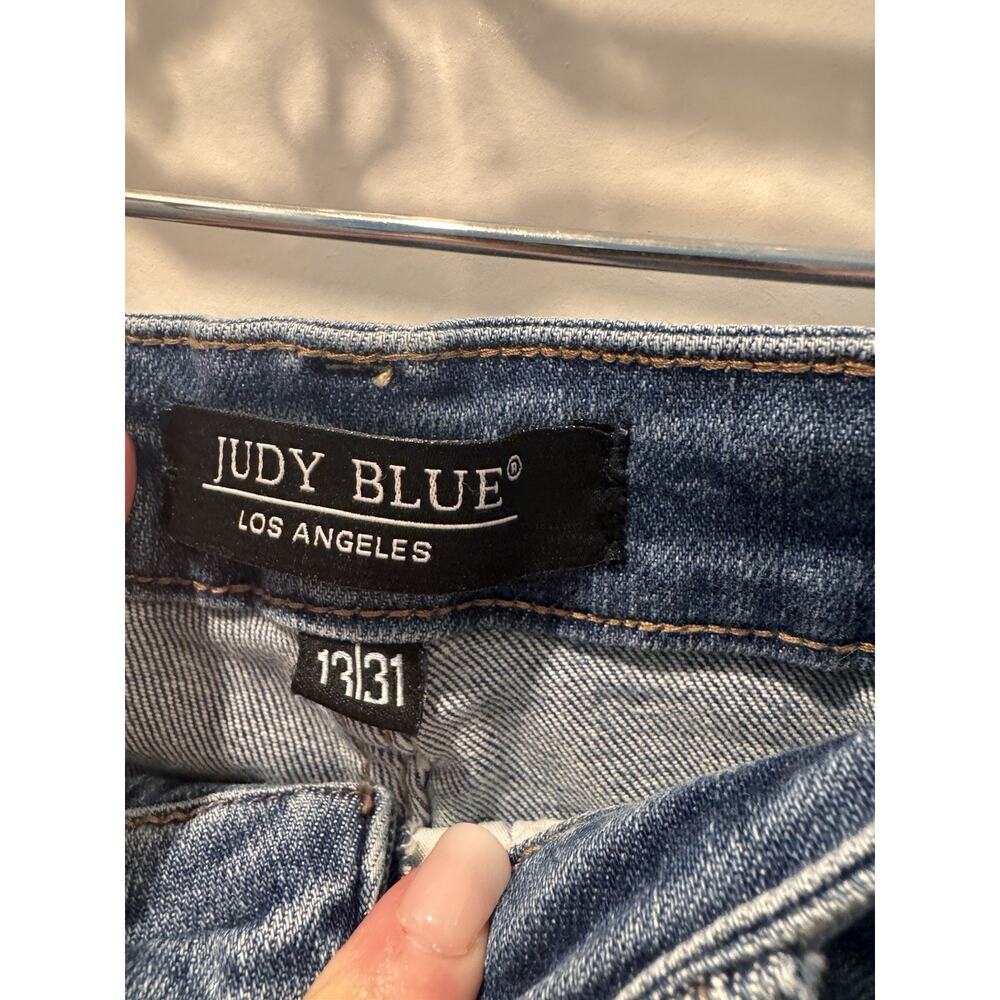 Judy Blue Women's 13/31 Jean Blue Wide Leg Crop Frayed Hem High Rise Denim - Picture 5 of 9
